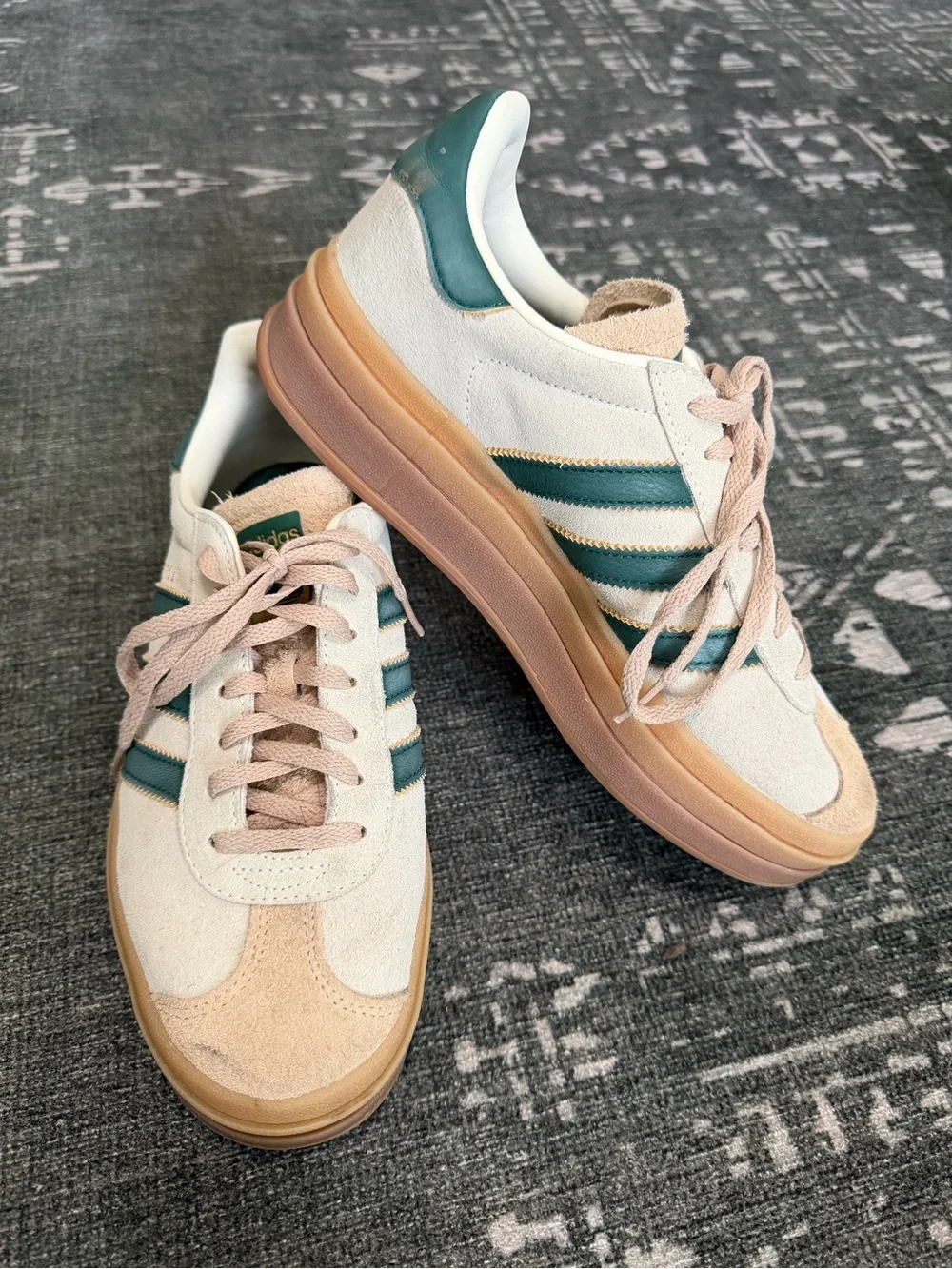 adidas Women’s Cream & Teal Suede Low-Top Sneakers with Gum Sole